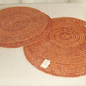 Set of 4 "Pier 1 Imports" Orange "15" round woven table mats.